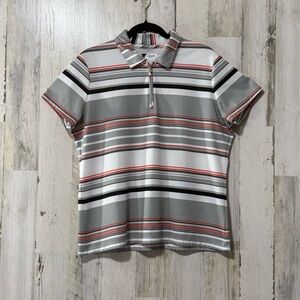 Izod Women's Striped Button Down Shirt - Gray, Black, Red